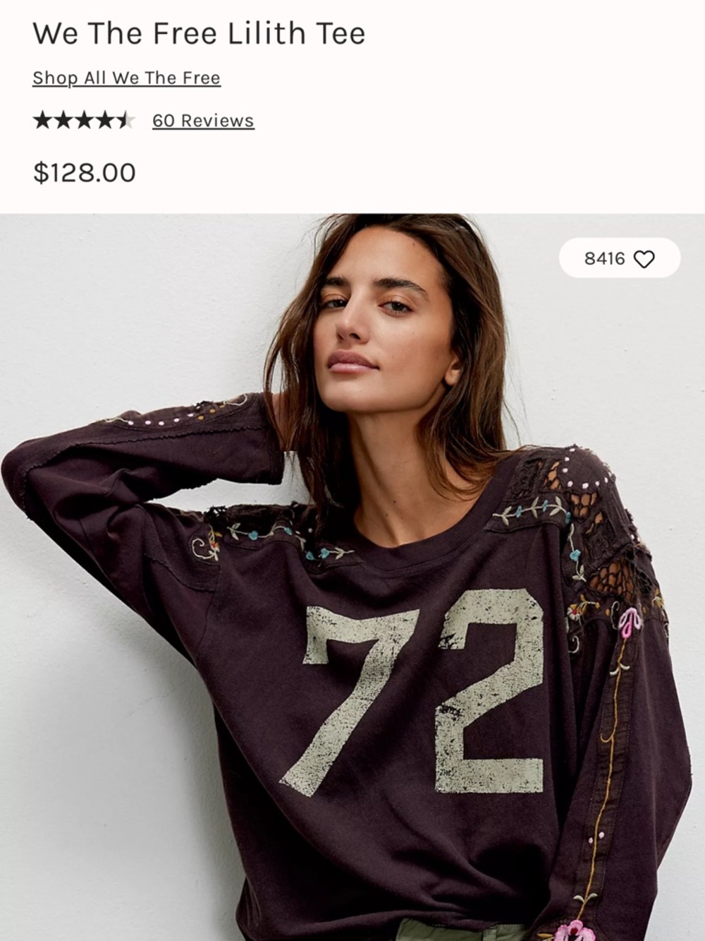 We The Free Maroon Embroidered '72' Long Sleeve Top